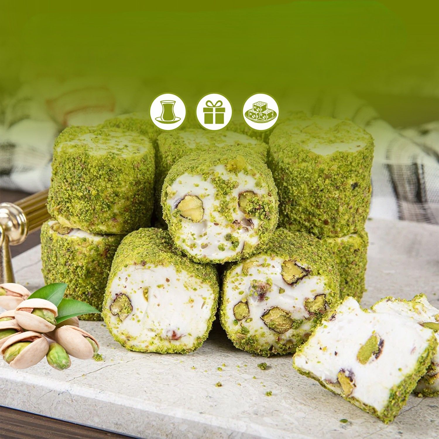 WeNatur Lokum Sultan con pistacchi e ricoperto di pistacchi