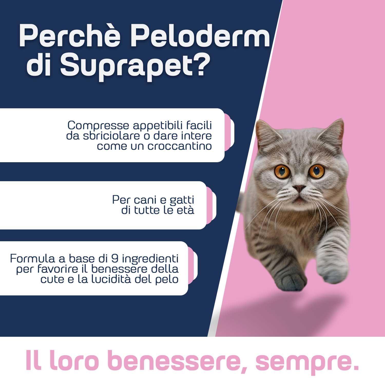 Suprapet Peloderm Compresse Cani e Gatti Integratore Per Benessere della Pelle e Pelo Lucido