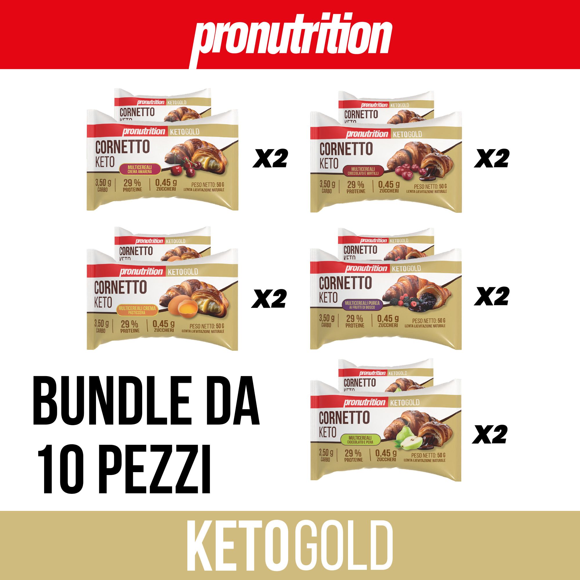 Confezioni multiple di Cornetto Keto, 10 pezzi, gusti misti. Scritta: Bundle da 10 pezzi.