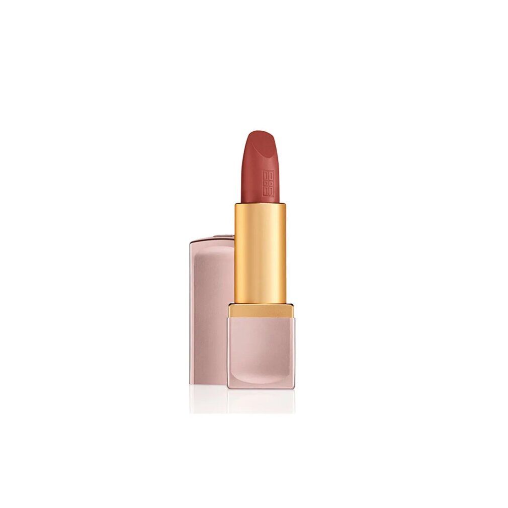 Rossetto corallo, aperto. Astuccio dorato e rosa. Scritta: Elizabeth Arden.