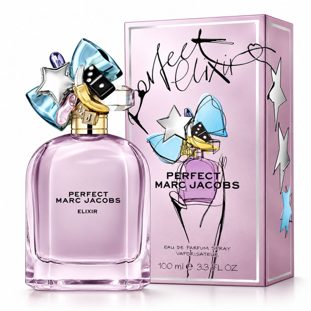Flacone e confezione del profumo Marc Jacobs Perfect Elixir.