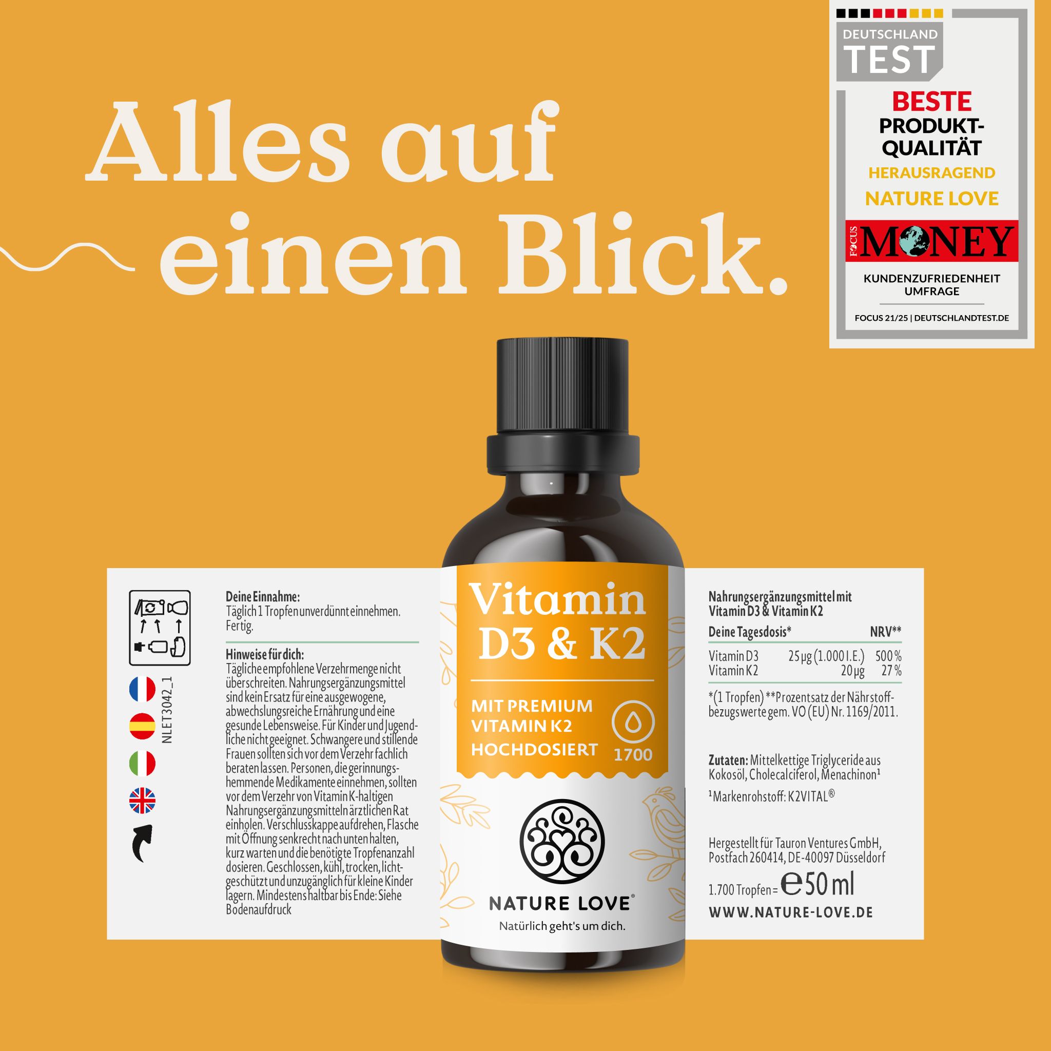 NATURE LOVE® Vitamina D3 e K2
