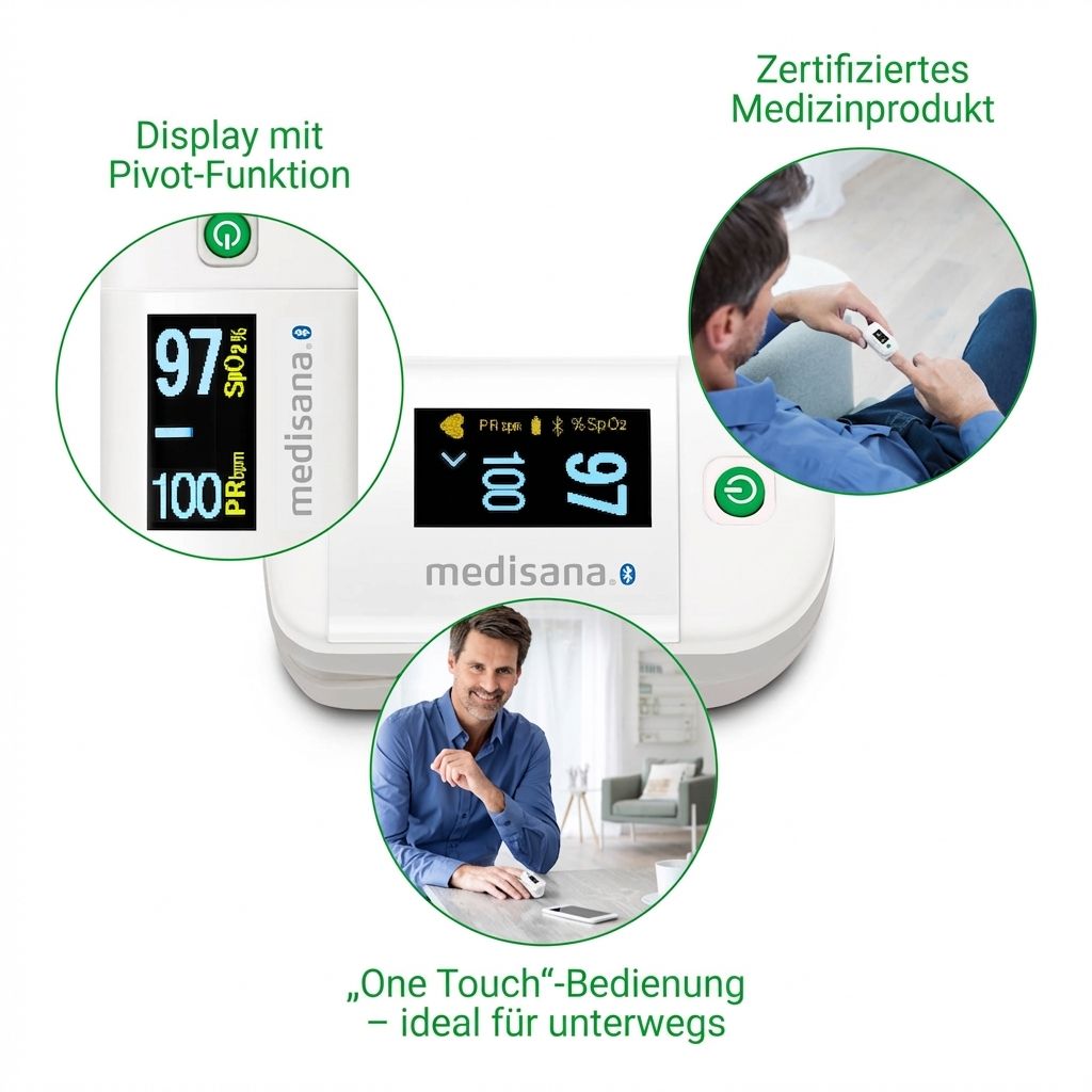 Pulsossimetro con display pivotante, dispositivo medico certificato, comando One Touch.