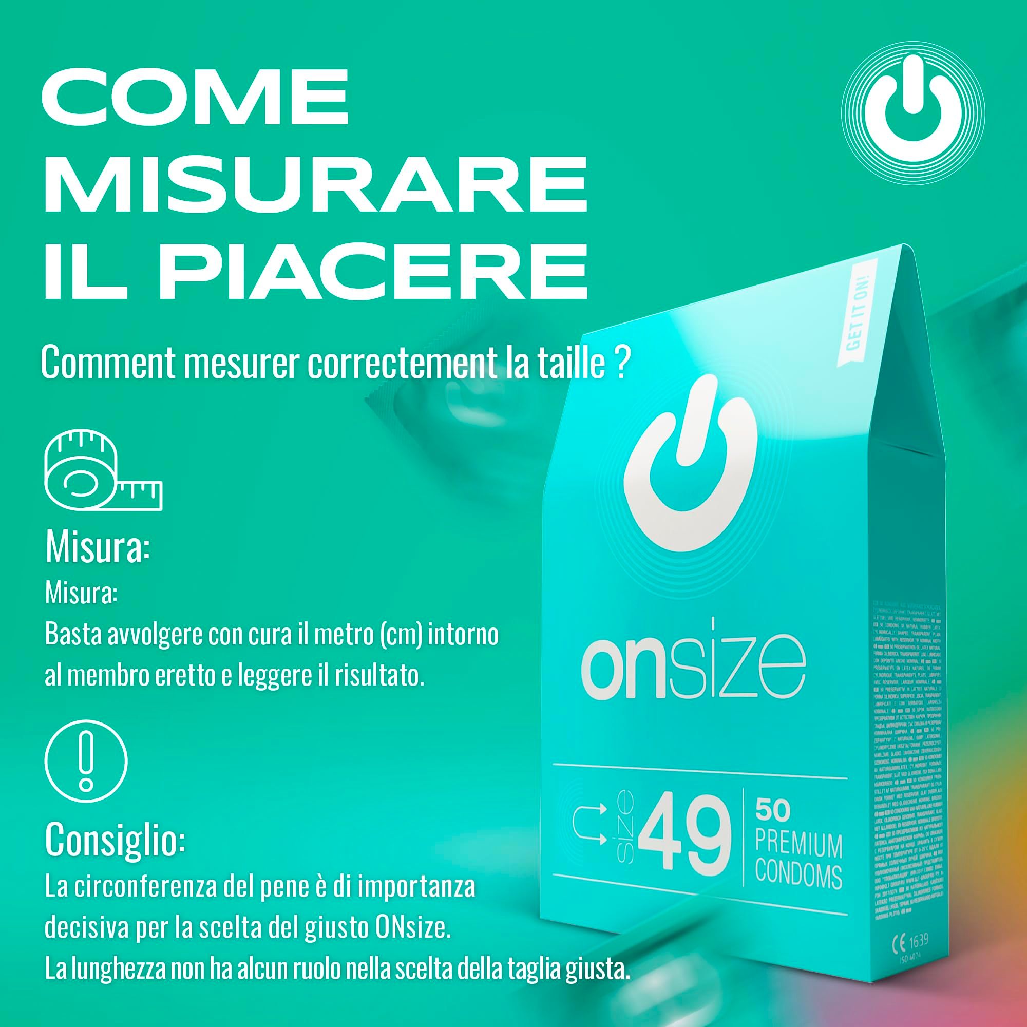 Istruzioni per misurare la circonferenza del pene per scegliere la taglia del preservativo ONsize.