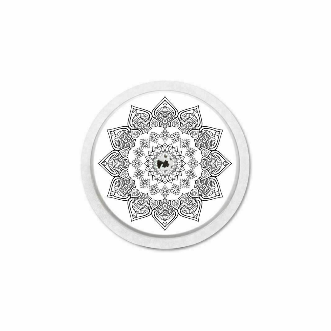Adesivo rotondo con motivo mandala. Design in bianco e nero. Forma circolare. Per sensore Freestyle Libre 1 & 2.
