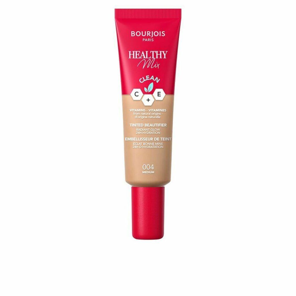 Bourjois Healthy Mix Beautifier. Tubo con tappo rosso. Tonalità 004. Scritta: Clean, Tinted Beautifier.