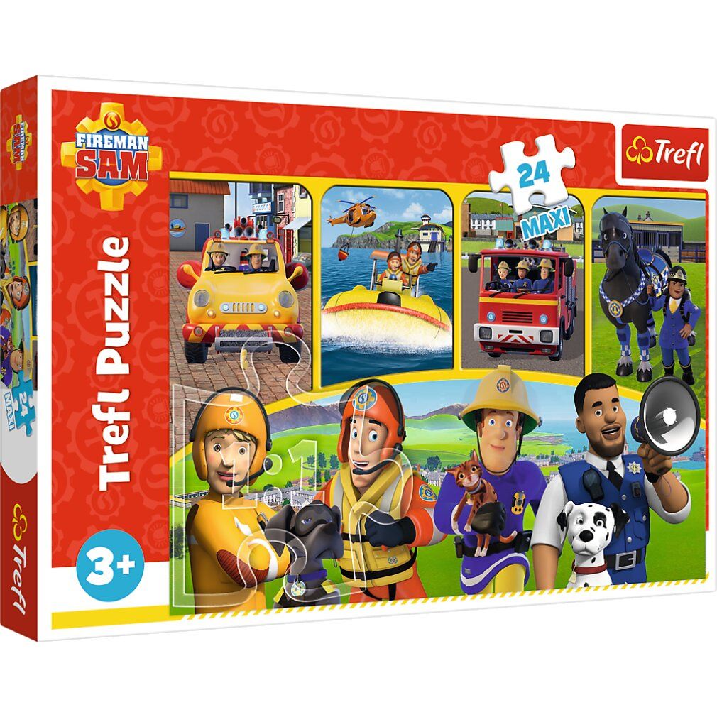 Confezione puzzle con il motivo "Sam le pompier". Il puzzle ha 24 pezzi ed è adatto a bambini dai 3 anni in su.