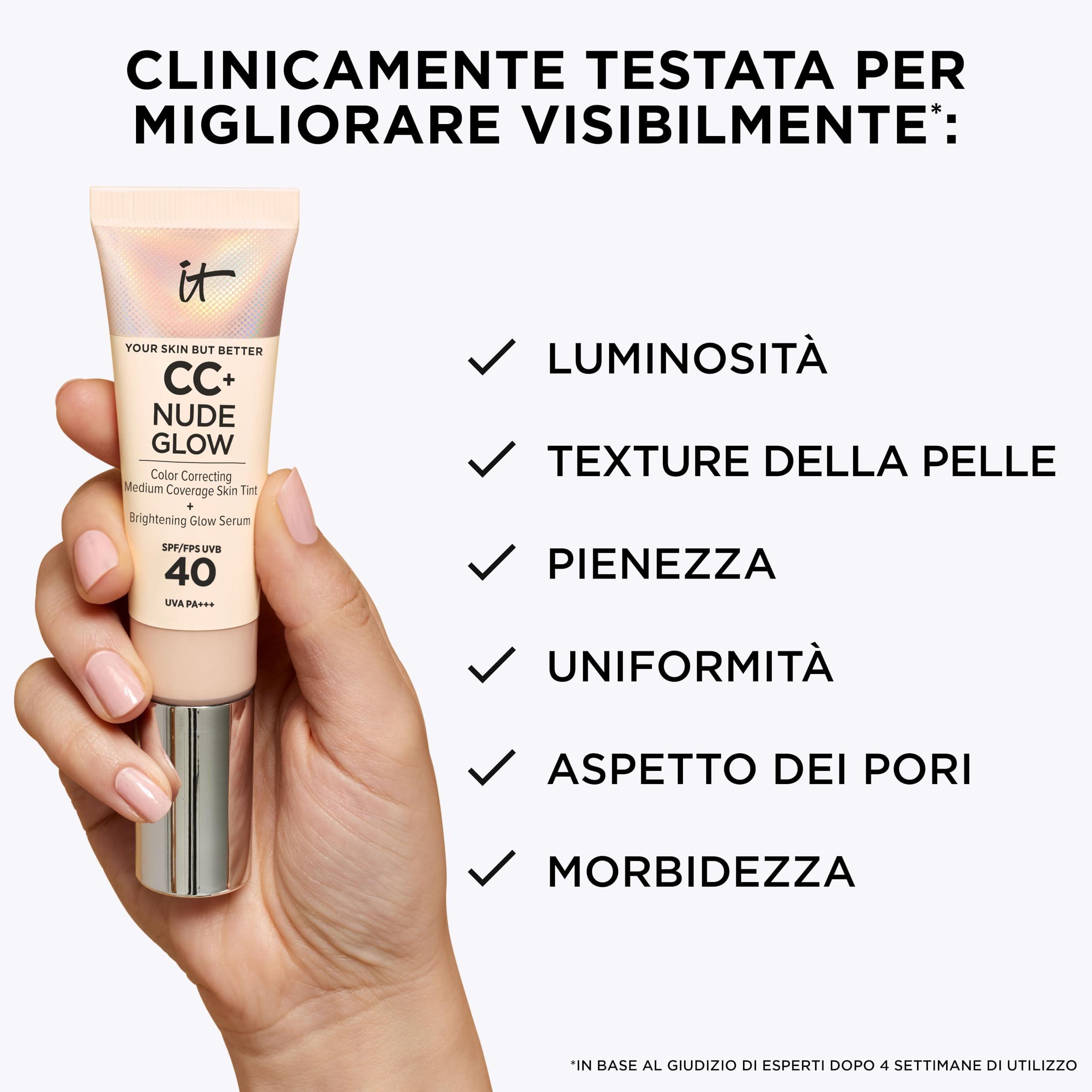 Vantaggi del prodotto. Testo: Luminosità, Texture Della Pelle, Pienezza, Uniformità, Aspetto Dei Pori, Morbidezza.