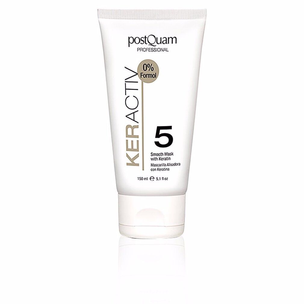 Tubo bianco con scritta nera KERACTIV 5, 'Smooth Mask with Keratin'. Marca: postQuam PROFESSIONAL. 0% Formal.