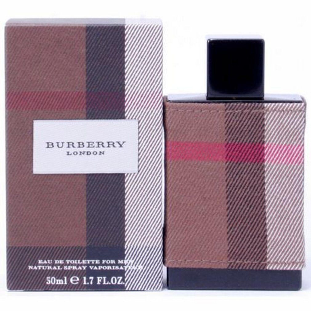 Flacone e confezione Burberry. Scritta: BURBERRY LONDON. Flacone con tappo nero. 50ml.