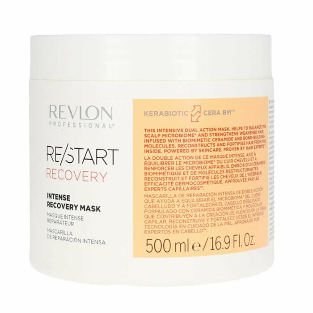 Vaso bianco con testo RE/START RECOVERY. Maschera Intense Recovery. 500 ml.