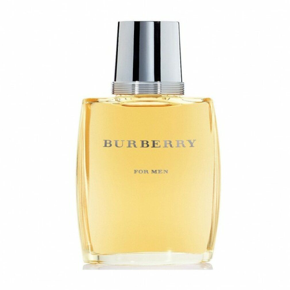 Flacone Burberry For Men Eau de Toilette. Forma rettangolare con tappo argentato. Testo: Burberry, For Men.