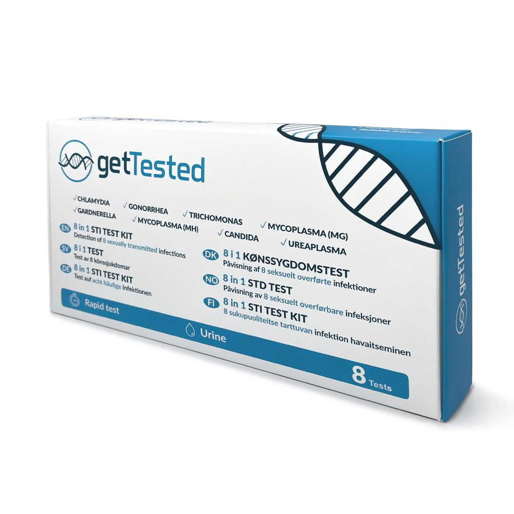 Confezione kit test IST 8 in 1. Informazioni su diverse infezioni sessualmente trasmissibili. Contiene 8 test.
