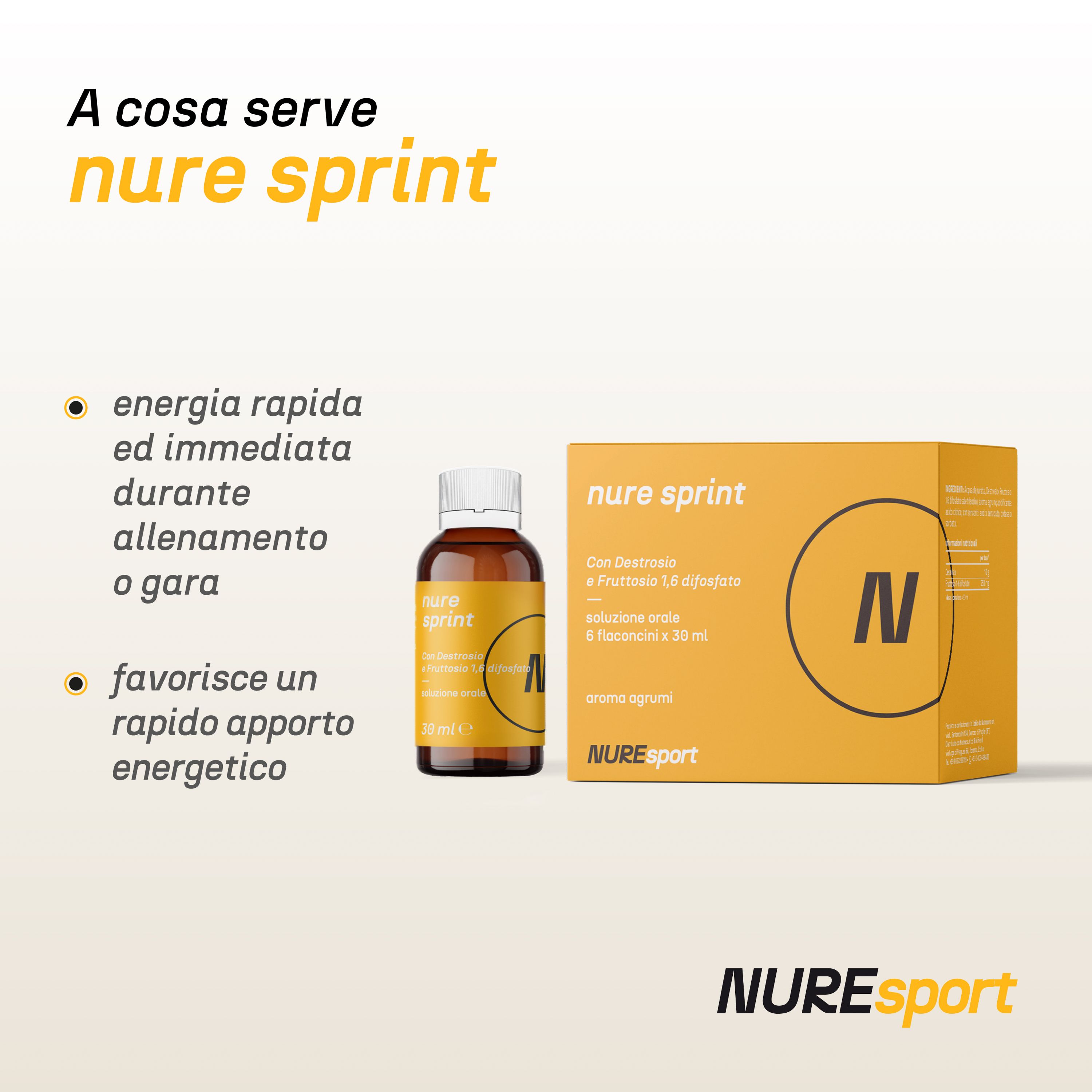 NURE Sprint Soluzione Orale - 6 Flaconcini da 30 ml | Integratore energia per lo sprint finale