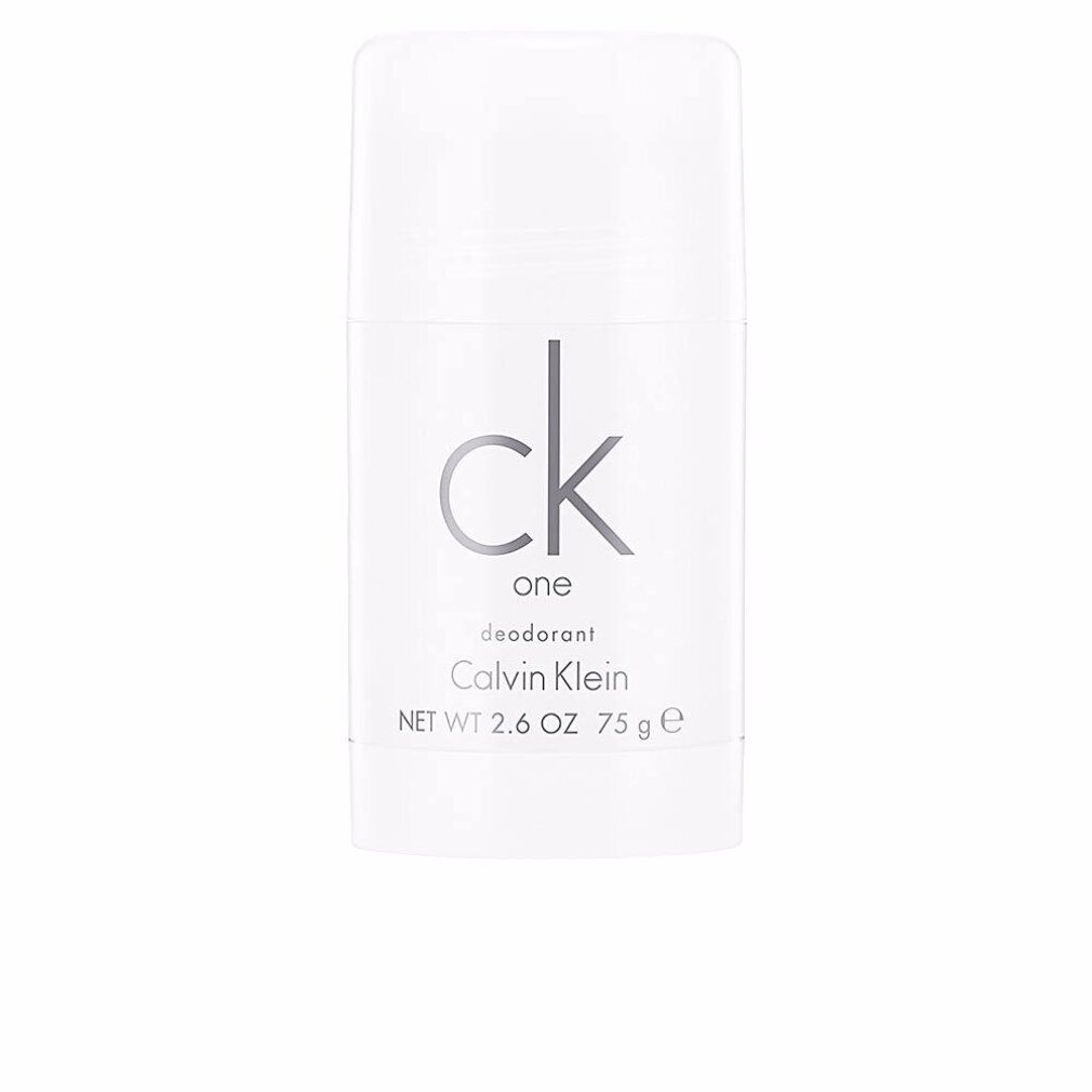 Stick deodorante bianco Calvin Klein One. Scritta: ck one, deodorante, Calvin Klein. Scritta nera.