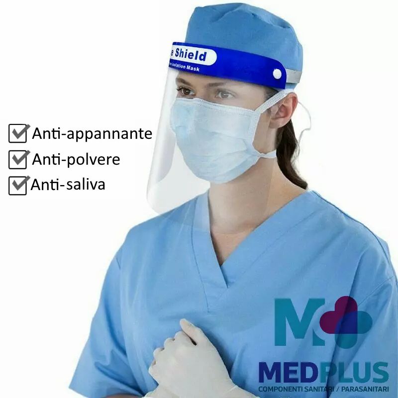 VISIERA PROTETTIVA SCHERMO FACCIALE DI SICUREZZA PARAFIATO 100% TRASPARENTE PC