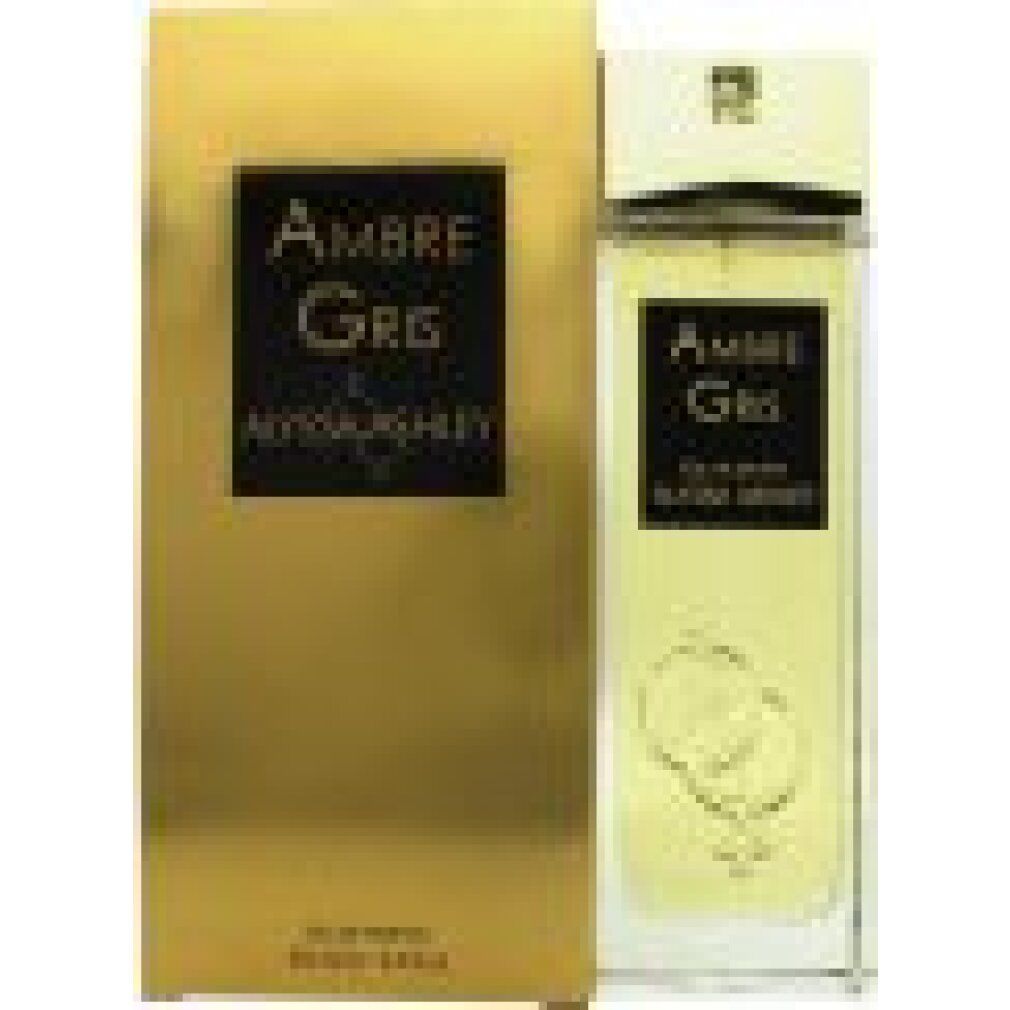 Flacone e confezione dorati. Scritta: Ambre Gris, Eau de parfum, Alyssa Ashley.