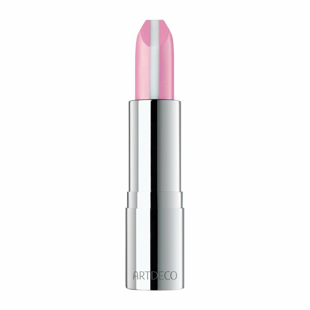 Rossetto Artdeco Hydra Care. Rossetto rosa con striscia bianca. Astuccio argentato. Marchio Artdeco.