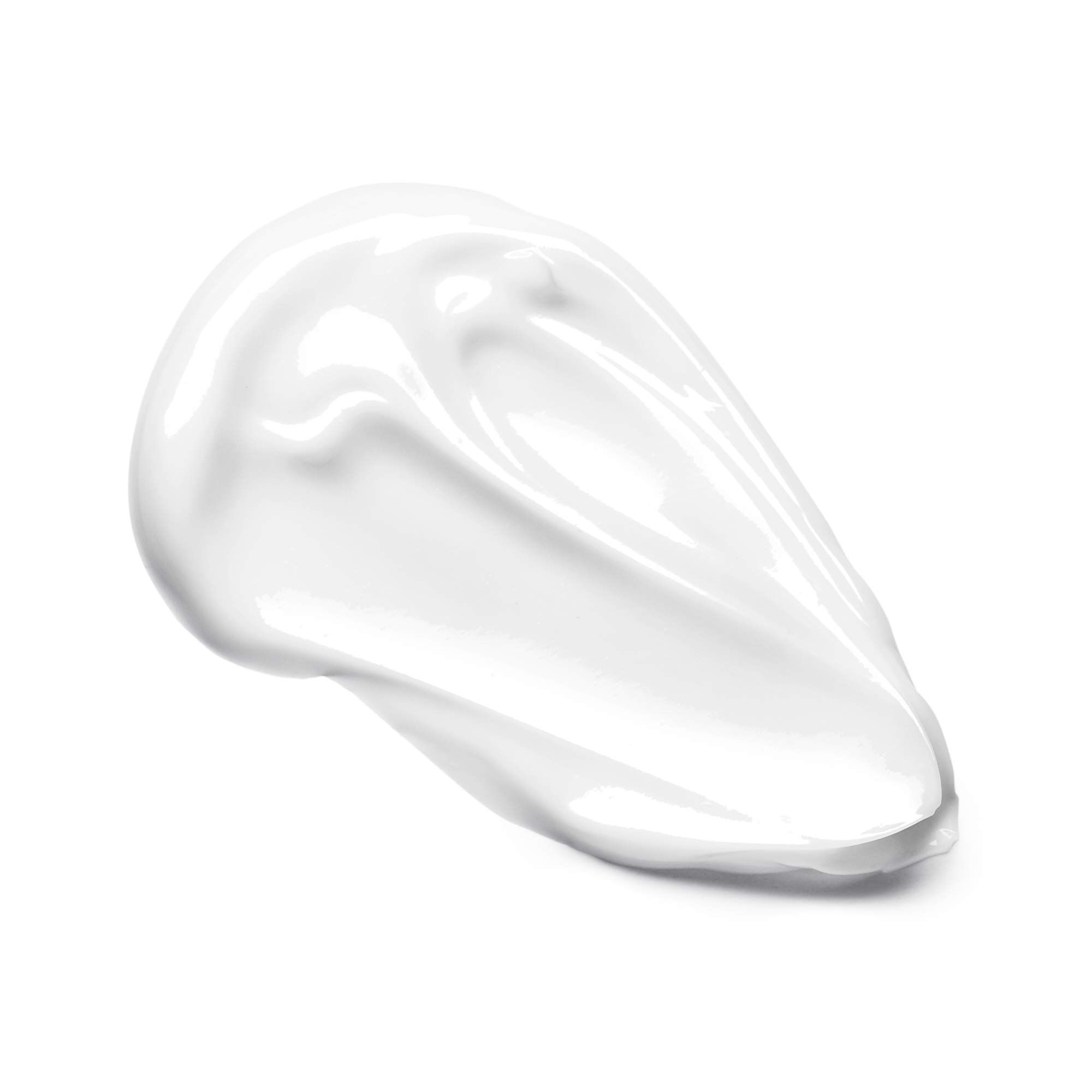 Macchia di lozione per le mani bianca. Texture liscia e lucida. Su sfondo bianco.