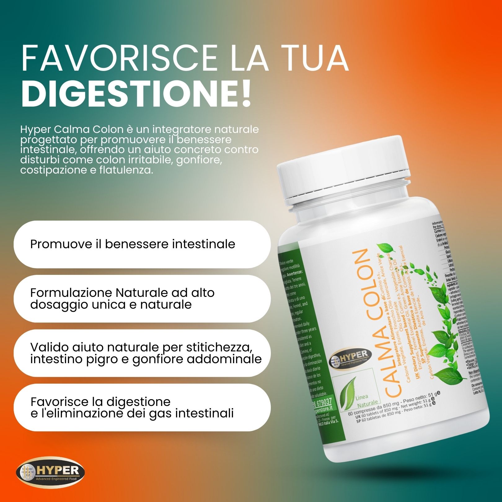 HYPER Calma Colon integratore colon irritabile con Cumino Carbone Finocchio Anice  Probiotici