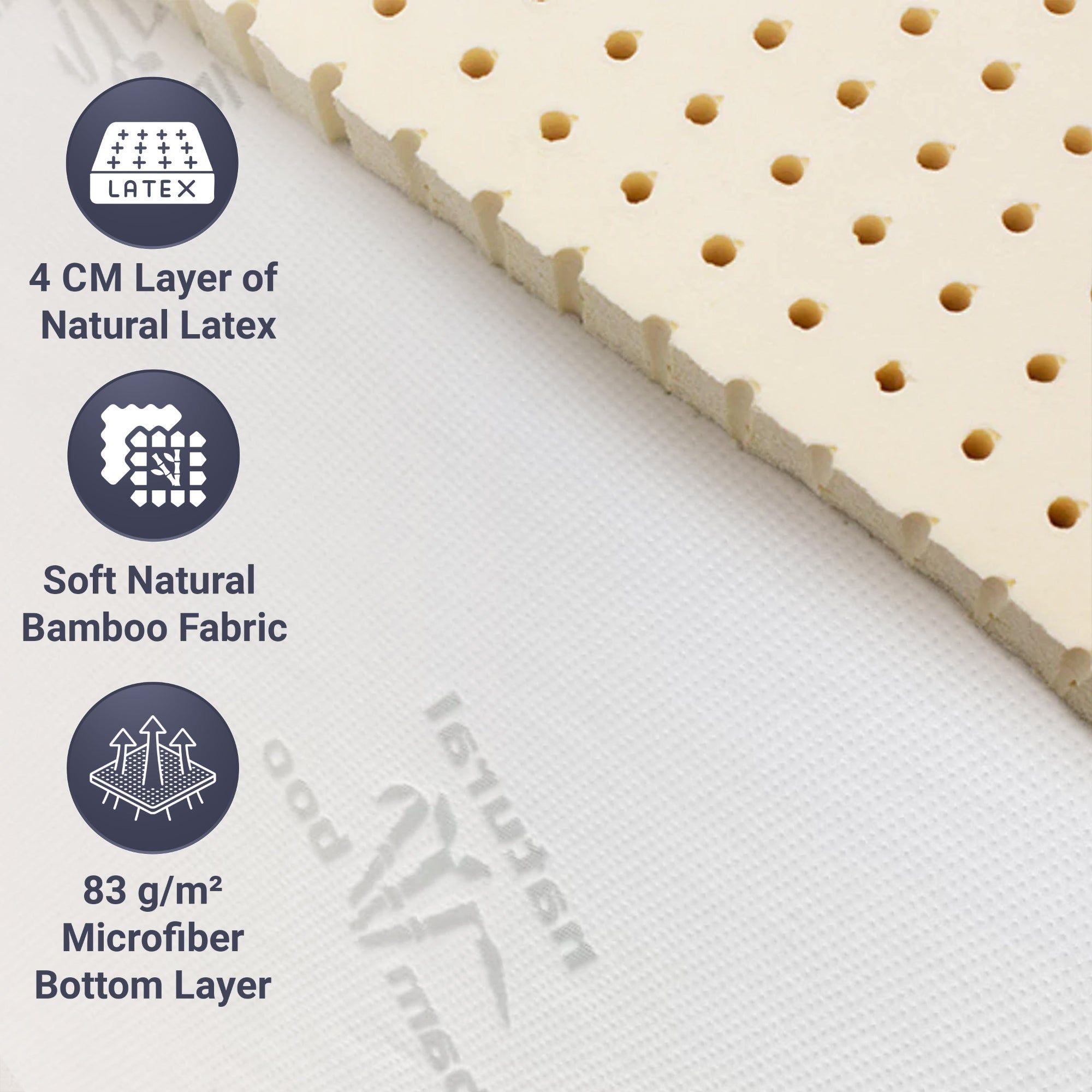 The White Stone Topper Matrimoniale 165x195 cm in Lattice Naturale, Sfoderabile 5 cm
