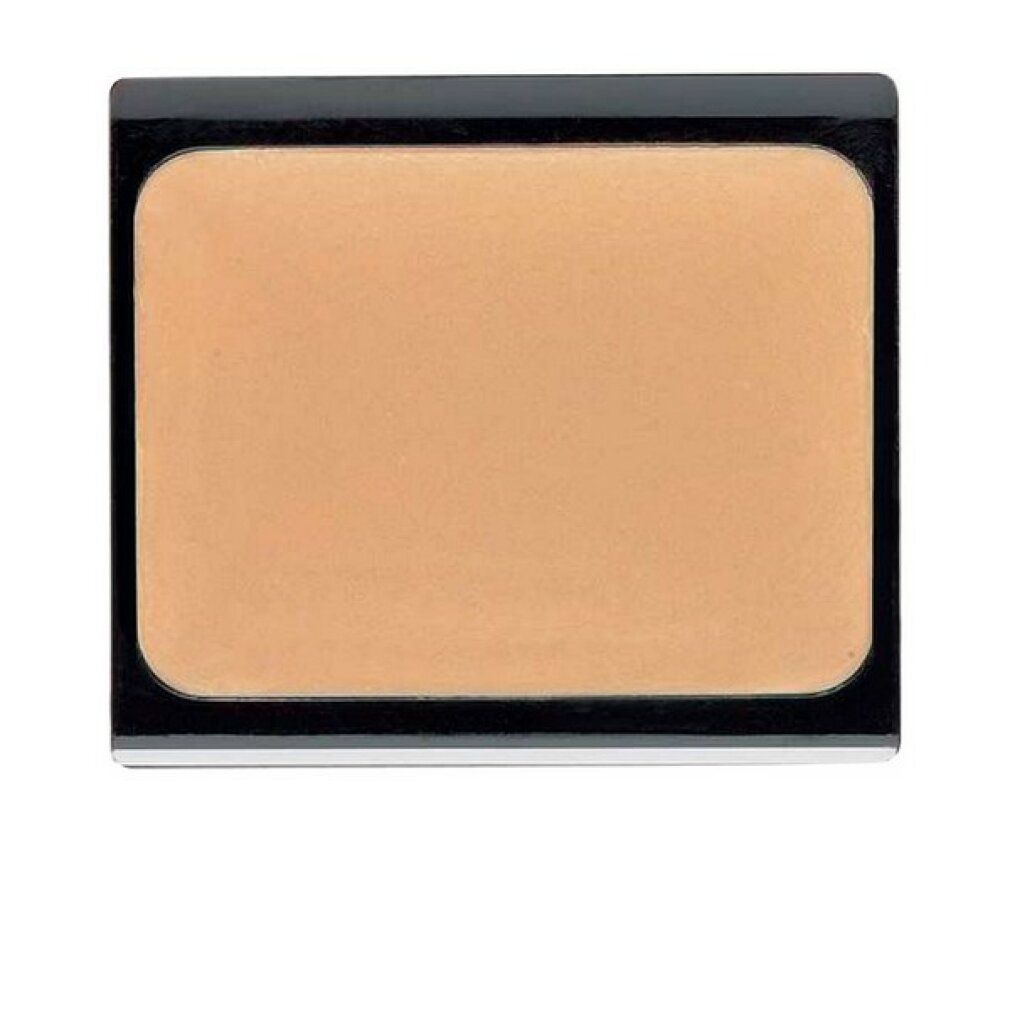 Trucco compatto in un contenitore nero. Forma rettangolare con angoli arrotondati. Colore beige.