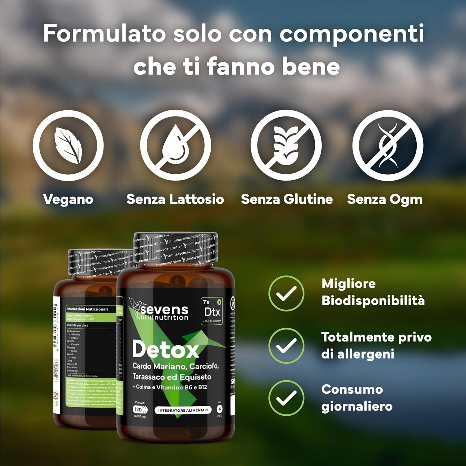 SEVENS NUTRITION Capsule Complesso di Cardo Mariano, Carciofo e Tarassaco