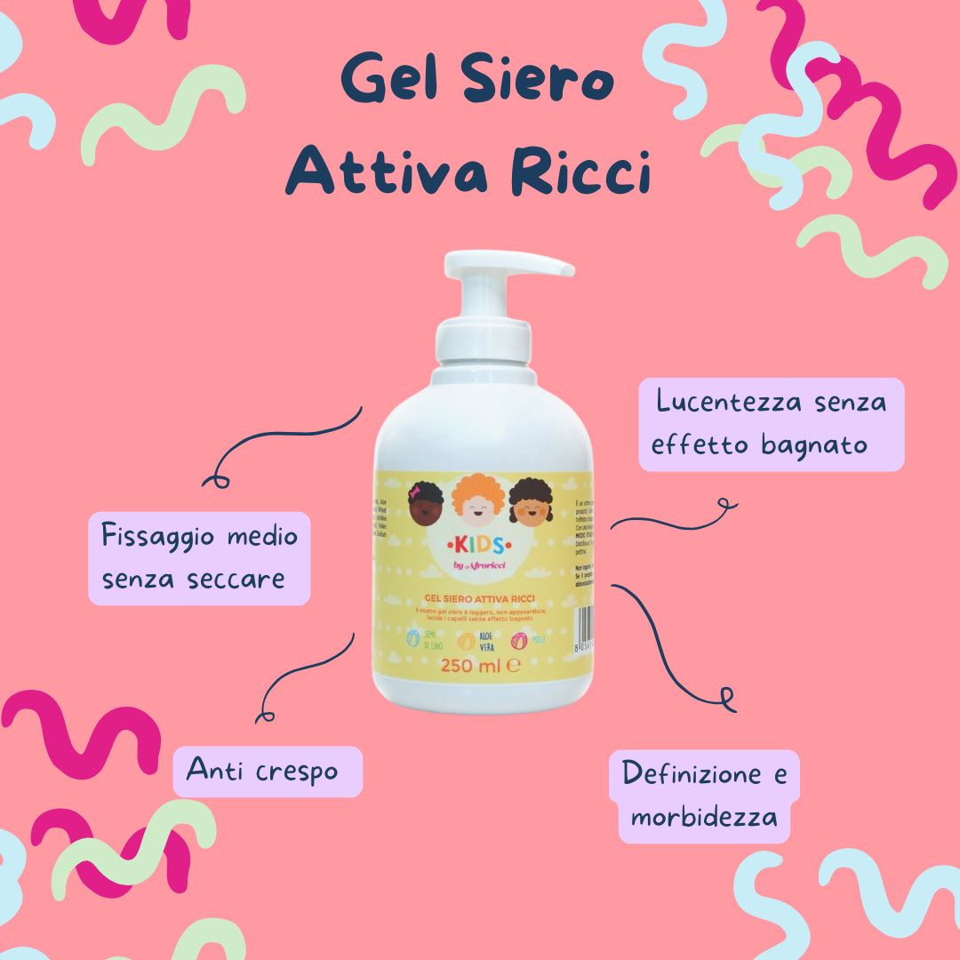 Prodotto con etichetta gialla e testo. Disegni di bambini sull'etichetta. Con chiusura a pompa.