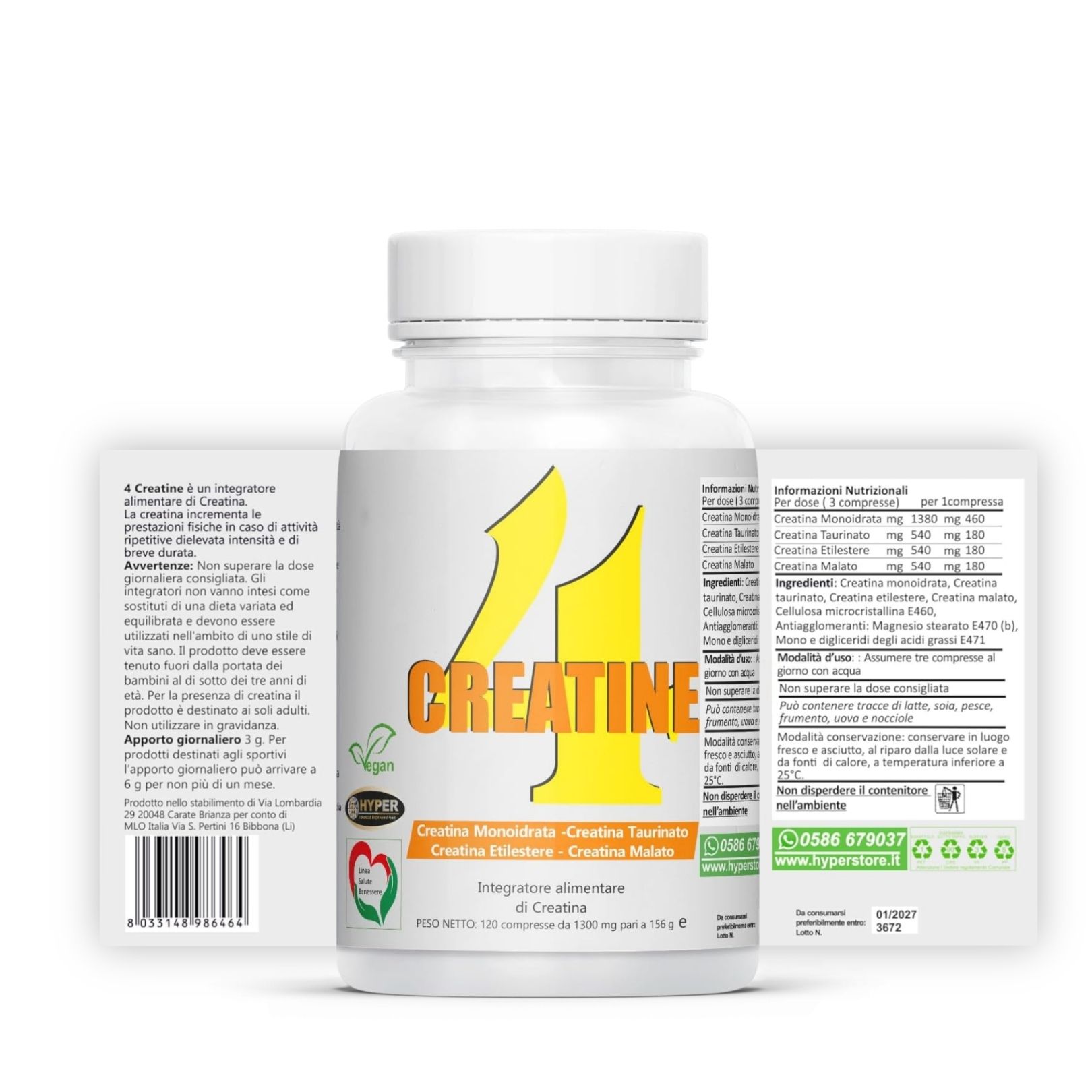 HYPER Four Creatine  Creatina in Compresse  Creatina Monoidrata, Creatina Malato, Creatina Taurinato