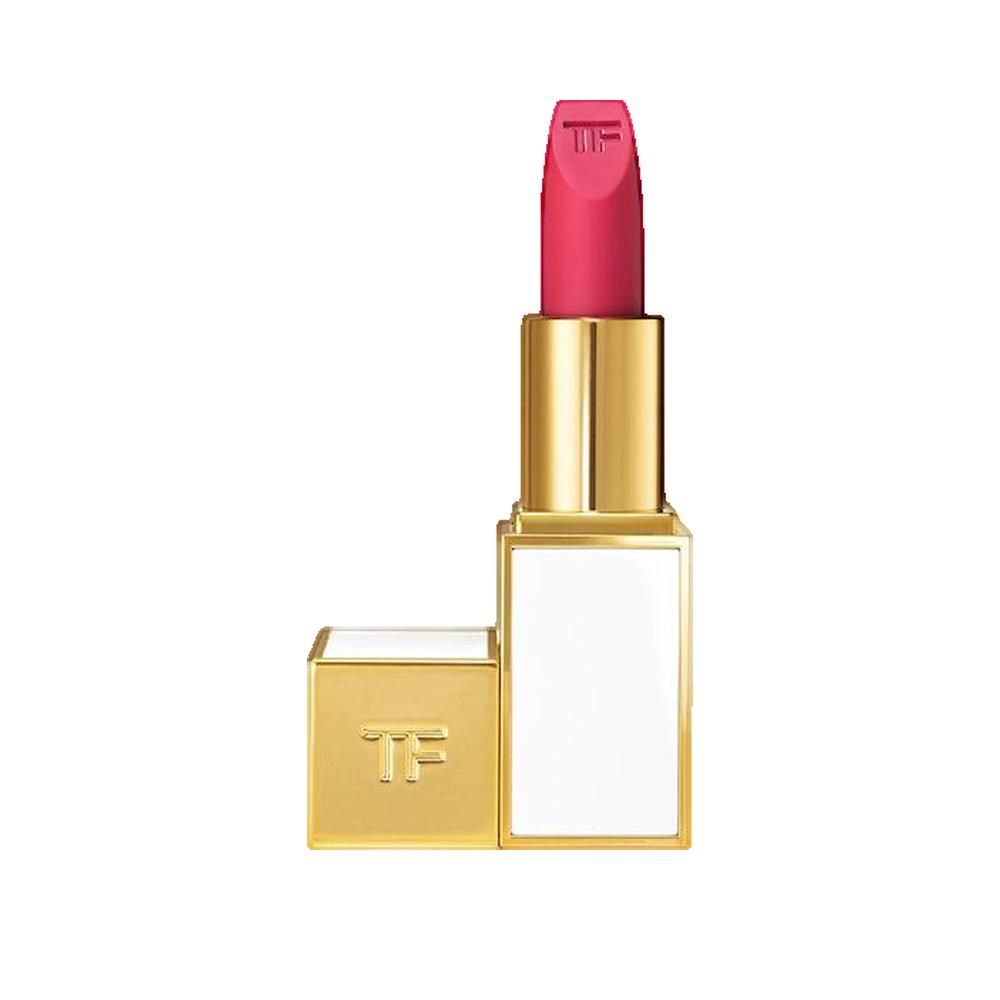Rossetto rosa. Corpo dorato, custodia bianca. Logo TF sul coperchio.