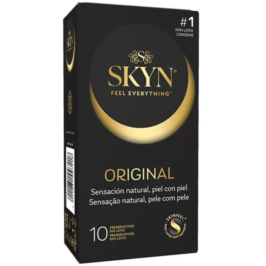 Confezione di preservativi SKYN Original, 10 pezzi. Senza lattice, materiale sintetico.