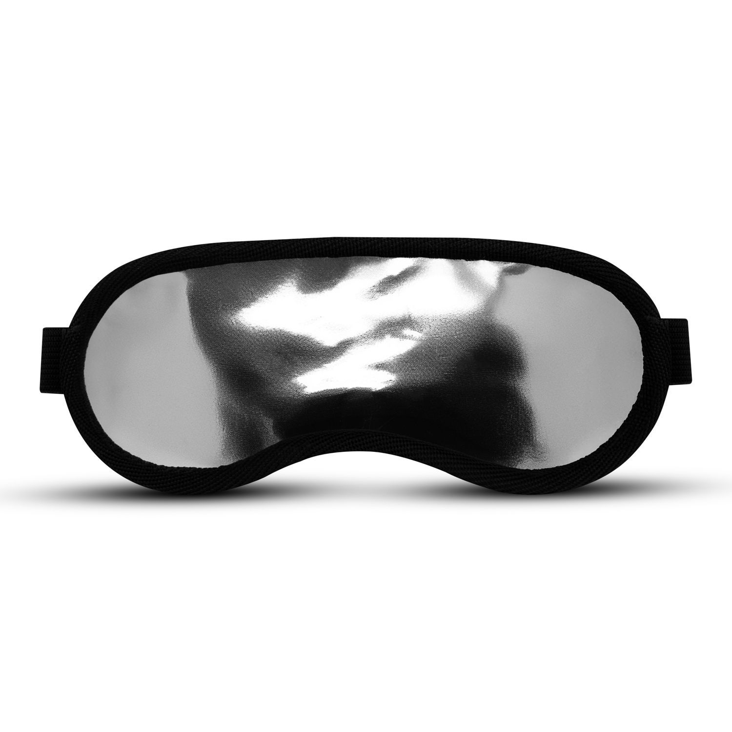 Maschera per gli occhi »Silver Moon« con bordo in tessuto nero e superficie argentata. Fascia elastica per il fissaggio.