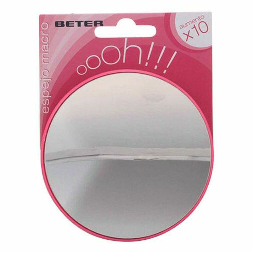 Specchio rotondo con ventosa, confezionato. Marchio Beter, confezione rosa con "ooh!!!" e "x10".
