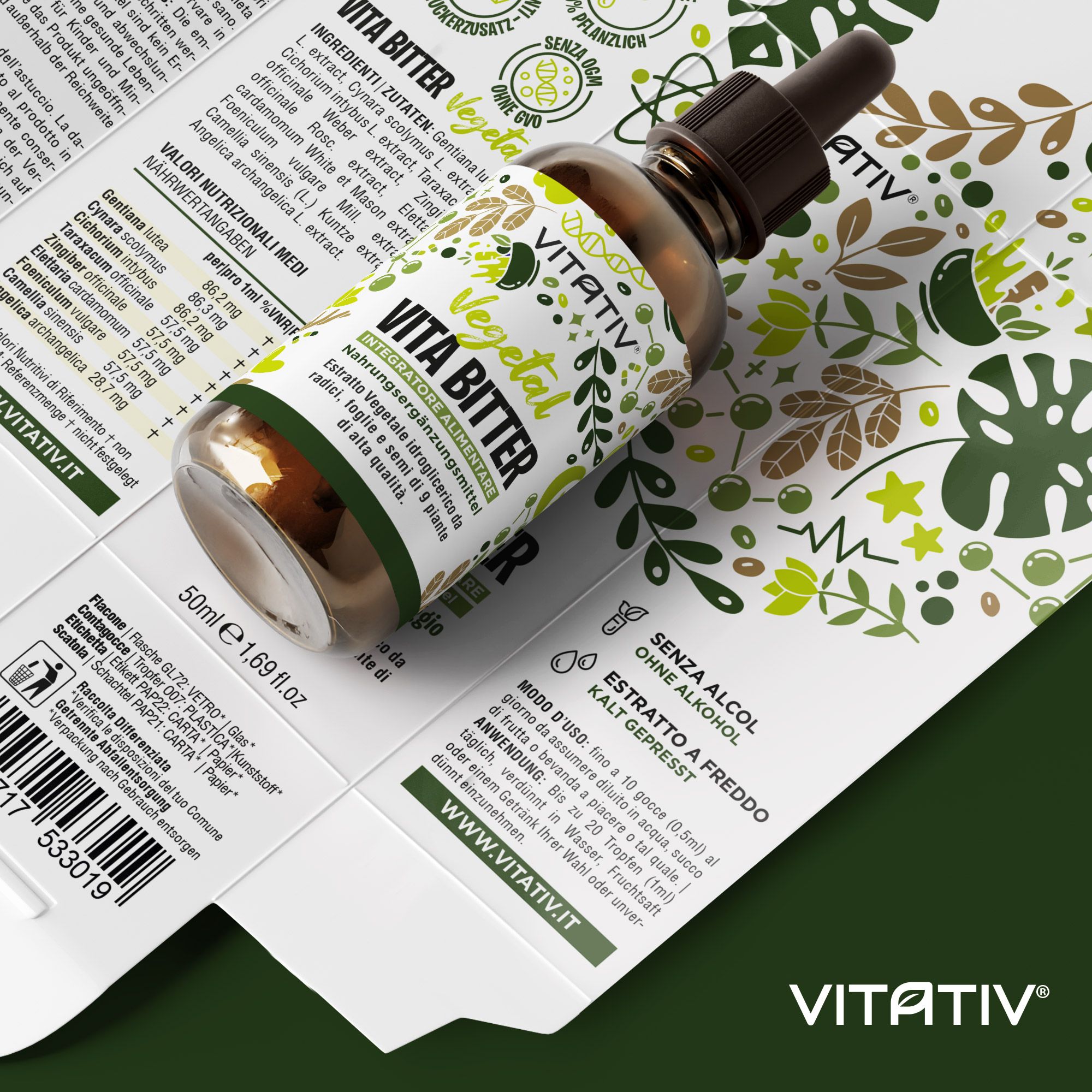 Vitativ® Vita Bitter | Integratore Amaro Forte, 9 Estratti da Piante con Carciofo, Genziana, Zenzero