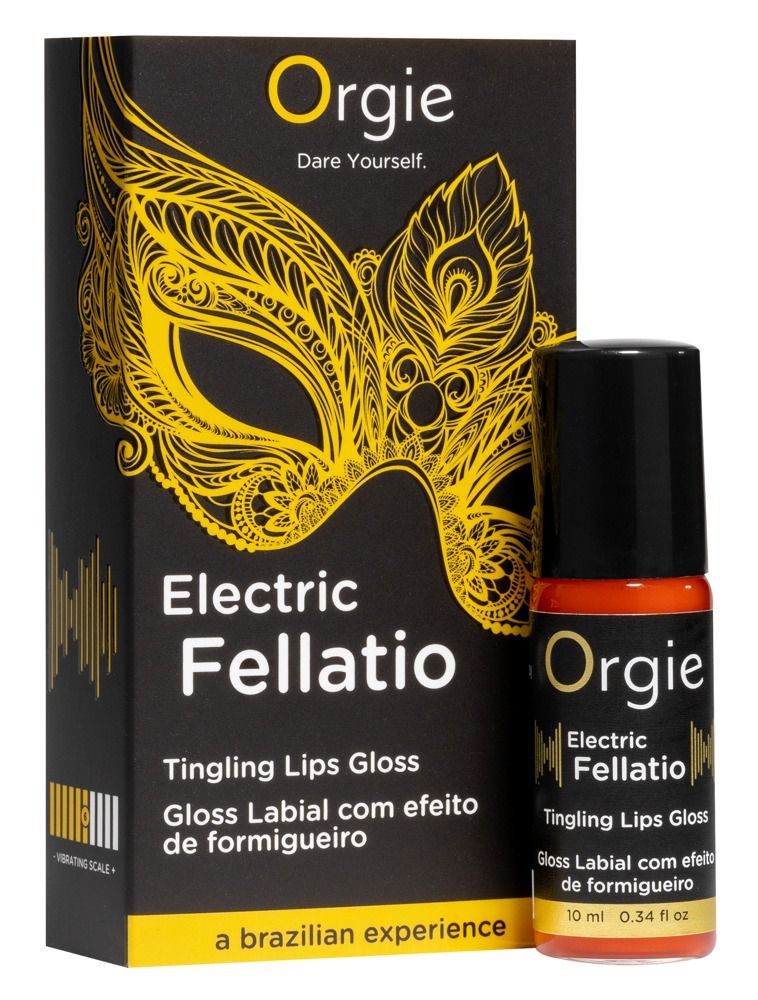 Flacone e confezione Orgie Electric Fellatio Tingle Lips Gloss.