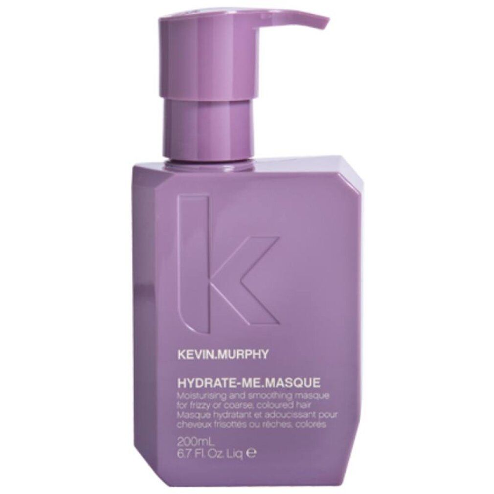 Flacone viola con dosatore. Testo: HYDRATE-ME.MASQUE. 200 ml. Per capelli secchi o colorati.