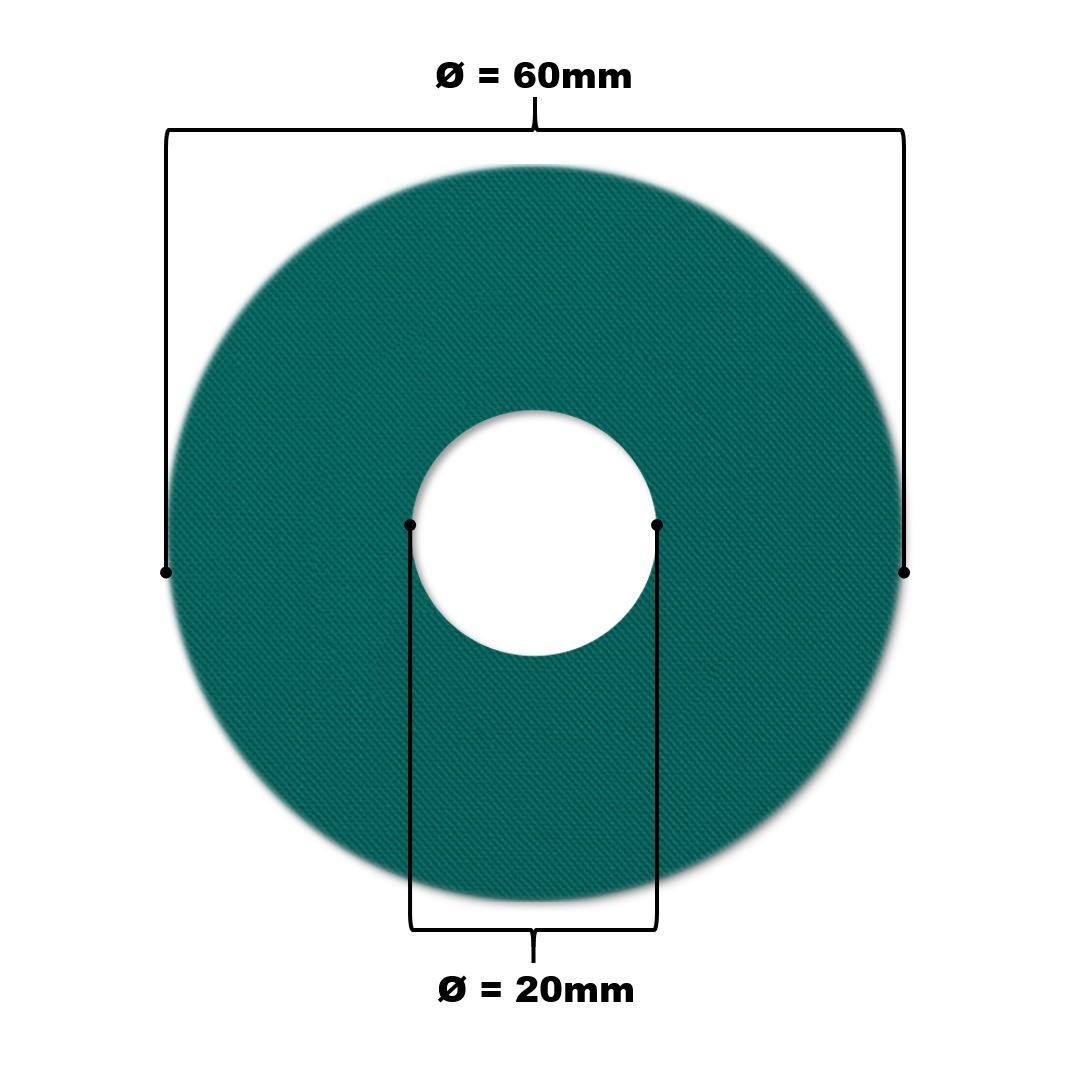Anello di fissaggio verde con foro centrale. Diametro 60mm, foro 20mm.