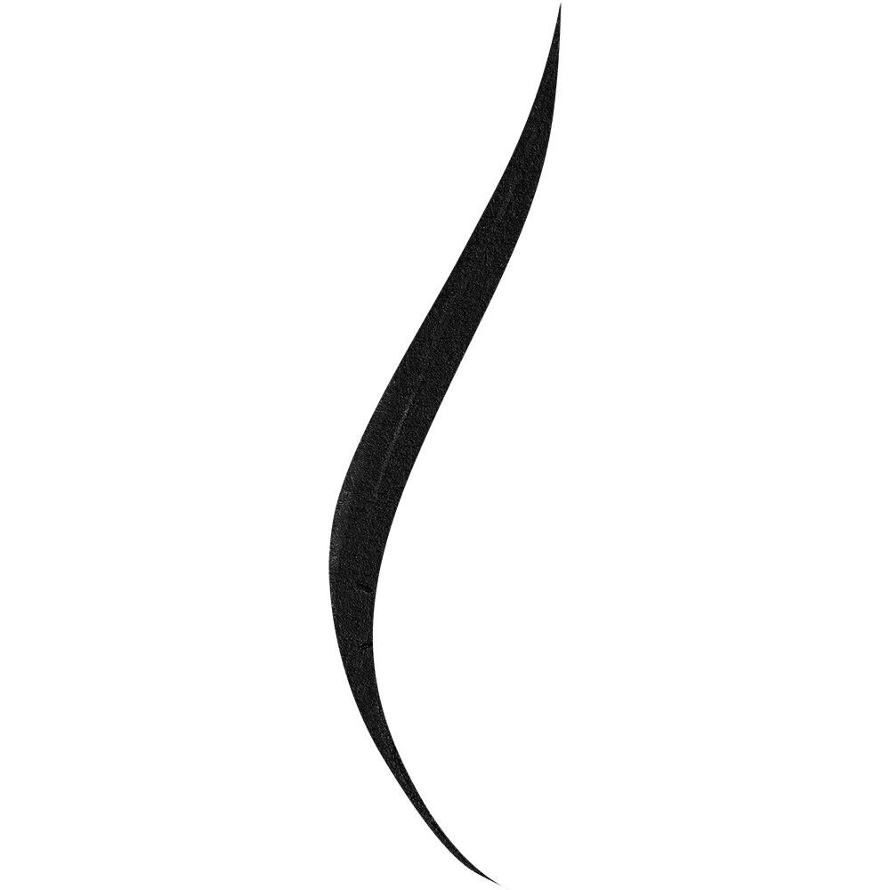 Tratto di eyeliner nero. Forma di foglia curva. Su sfondo bianco.