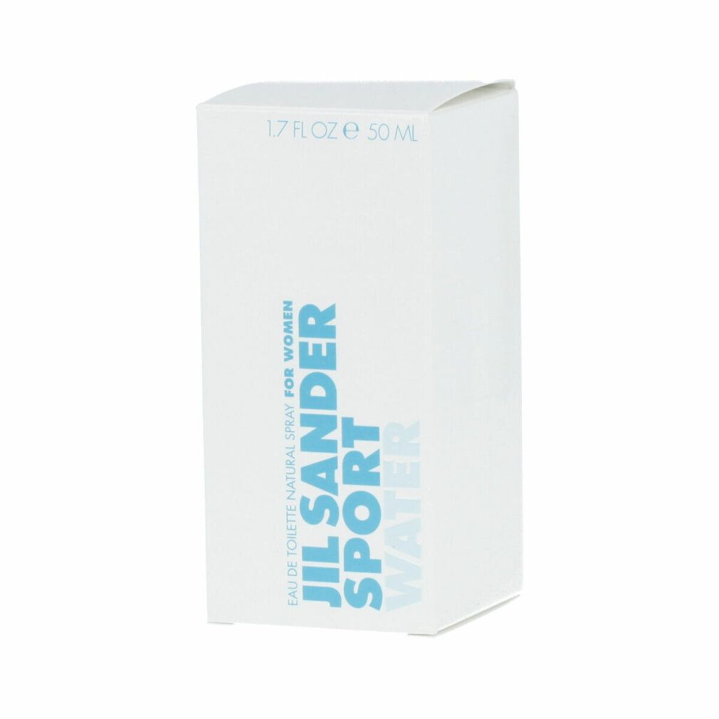 Confezione bianca di Jil Sander Sport Water. Scritta blu. In alto: 1.7 FL.OZ e 50 ML.