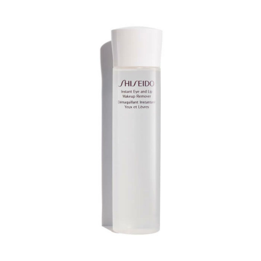 Flacone cilindrico con tappo bianco. Scritta: SHISEIDO Instant Eye and Lip Makeup Remover.