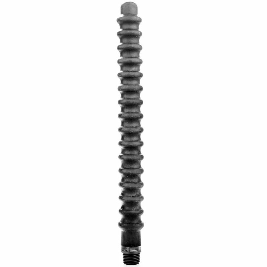 Doccetta nera scanalata in silicone. Attacco filettato all'estremità inferiore. Estremità superiore arrotondata.