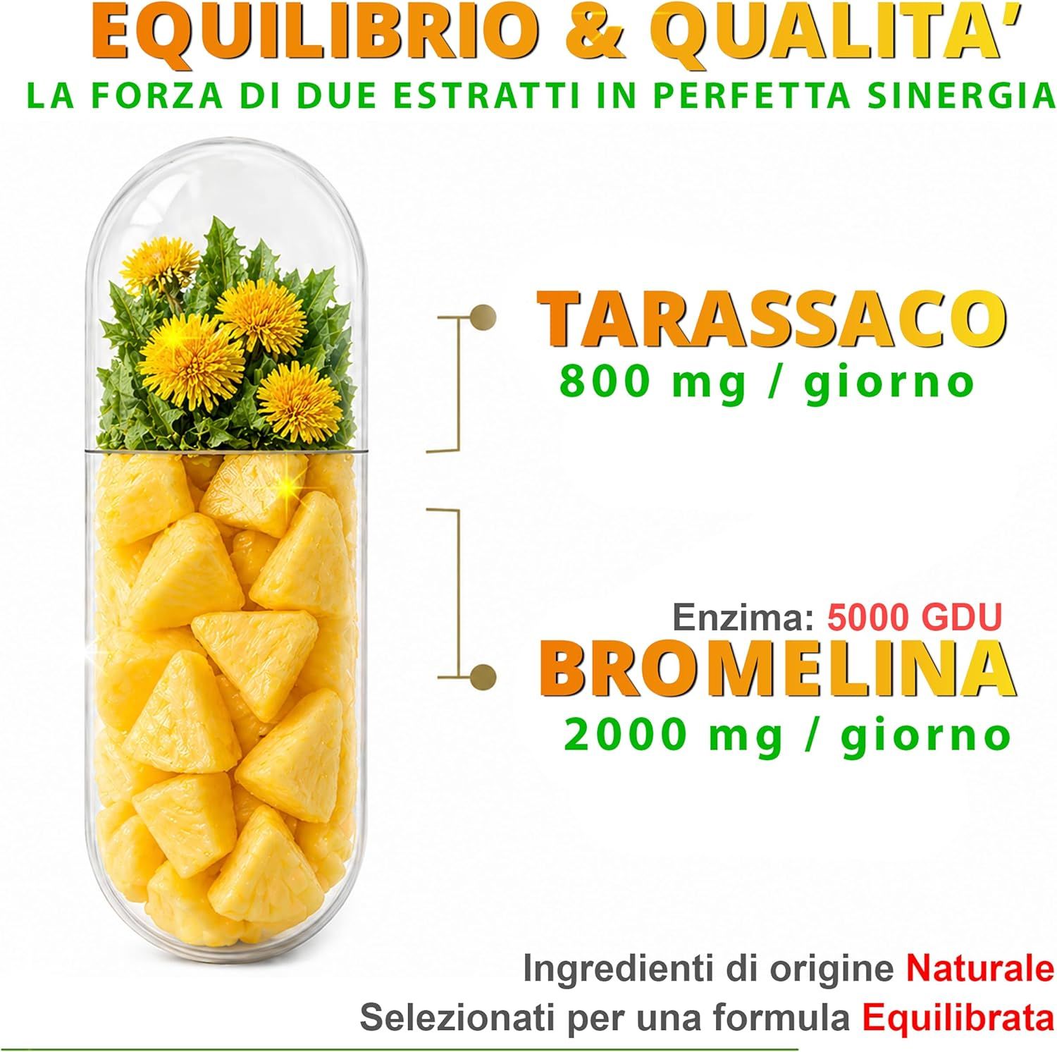 Flacone da 120 capsule di Bromelina e Tarassaco.
