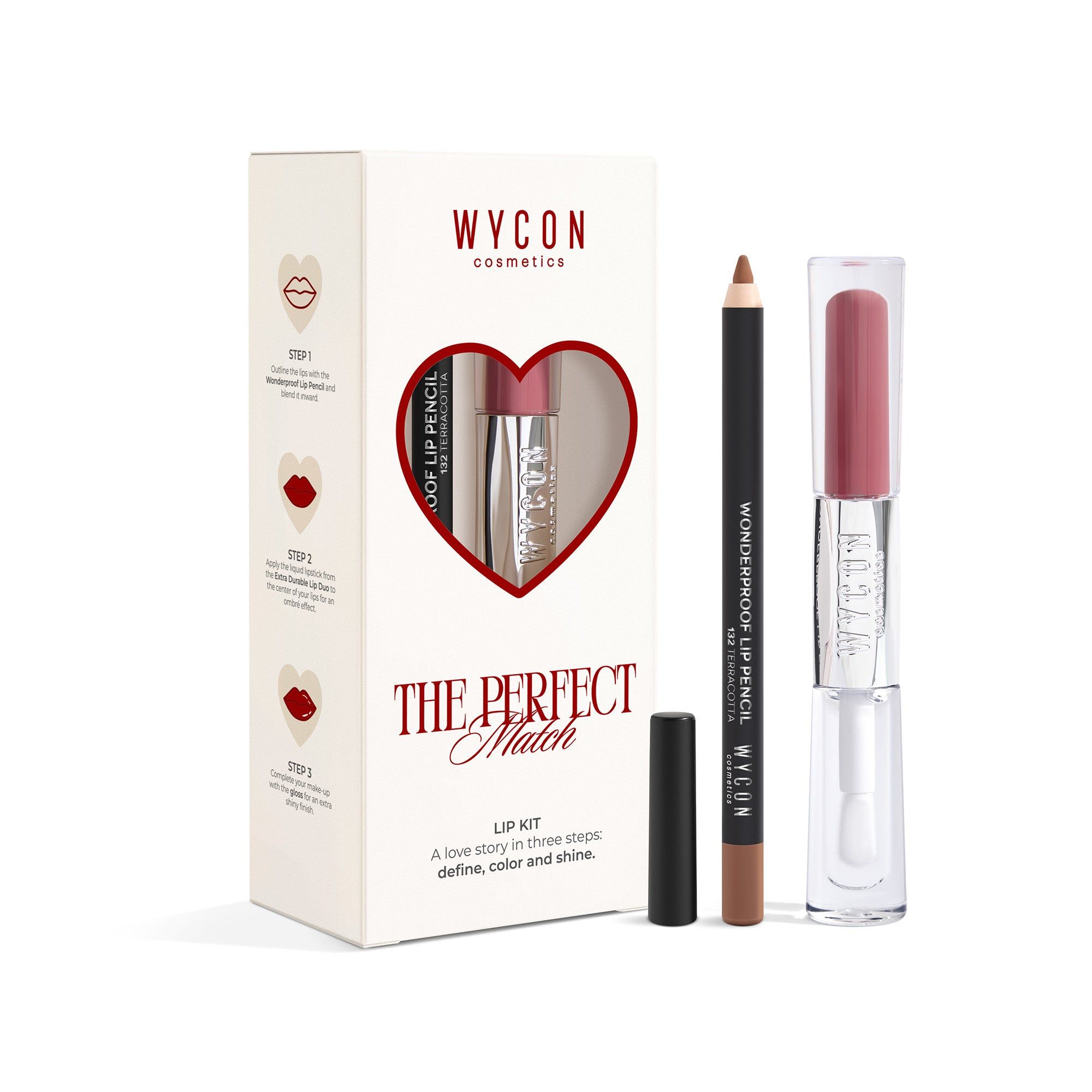 WYCON cosmetics THE PERFECT MATCH - LIP KIT 04 Extra Durable Lip Duo 04 + Wonderproof Lip Pencil 132