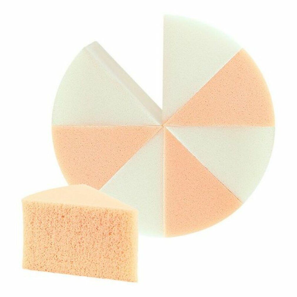 Spugna per trucco a forma di fetta di torta. Forma rotonda con otto segmenti, un segmento rimosso. Lattice.