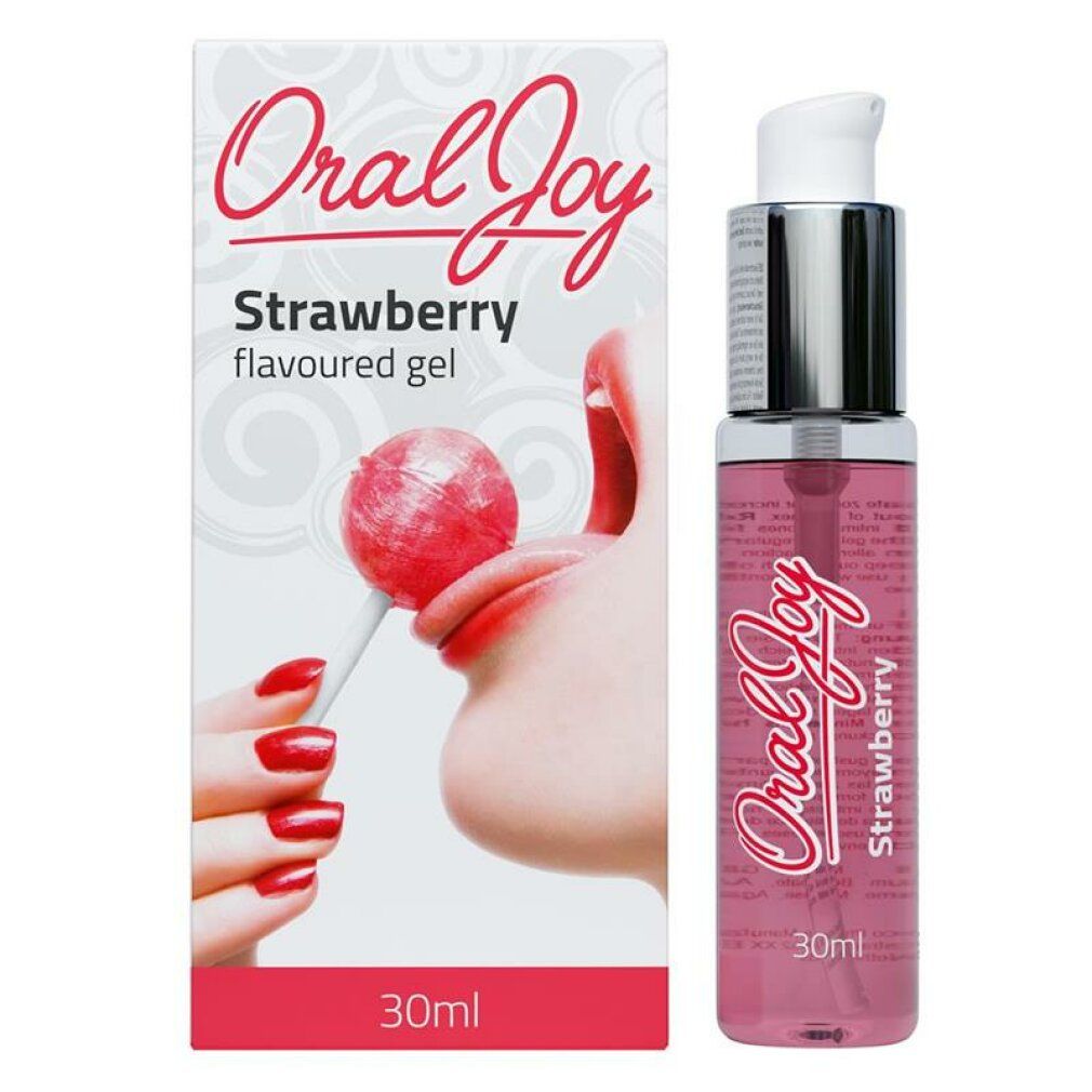 Gel Oral Joy Fragola, flacone da 30ml con erogatore e scatola di cartone.