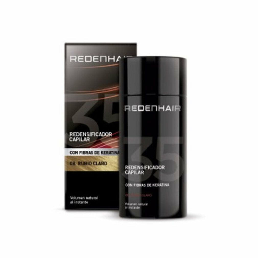 Barattolo cilindrico nero con confezione. Il barattolo reca "REDENHAIR 35 REDENSIFICADOR CAPILAR". Confezione con testo.
