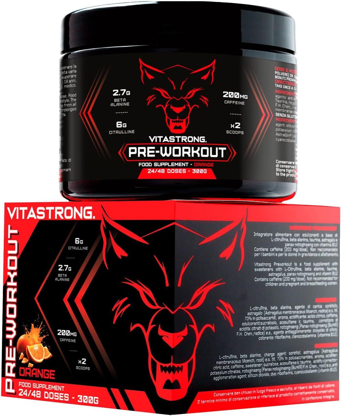 Vitastrong Preworkout – Arancia – 300 G, Energia Immediata