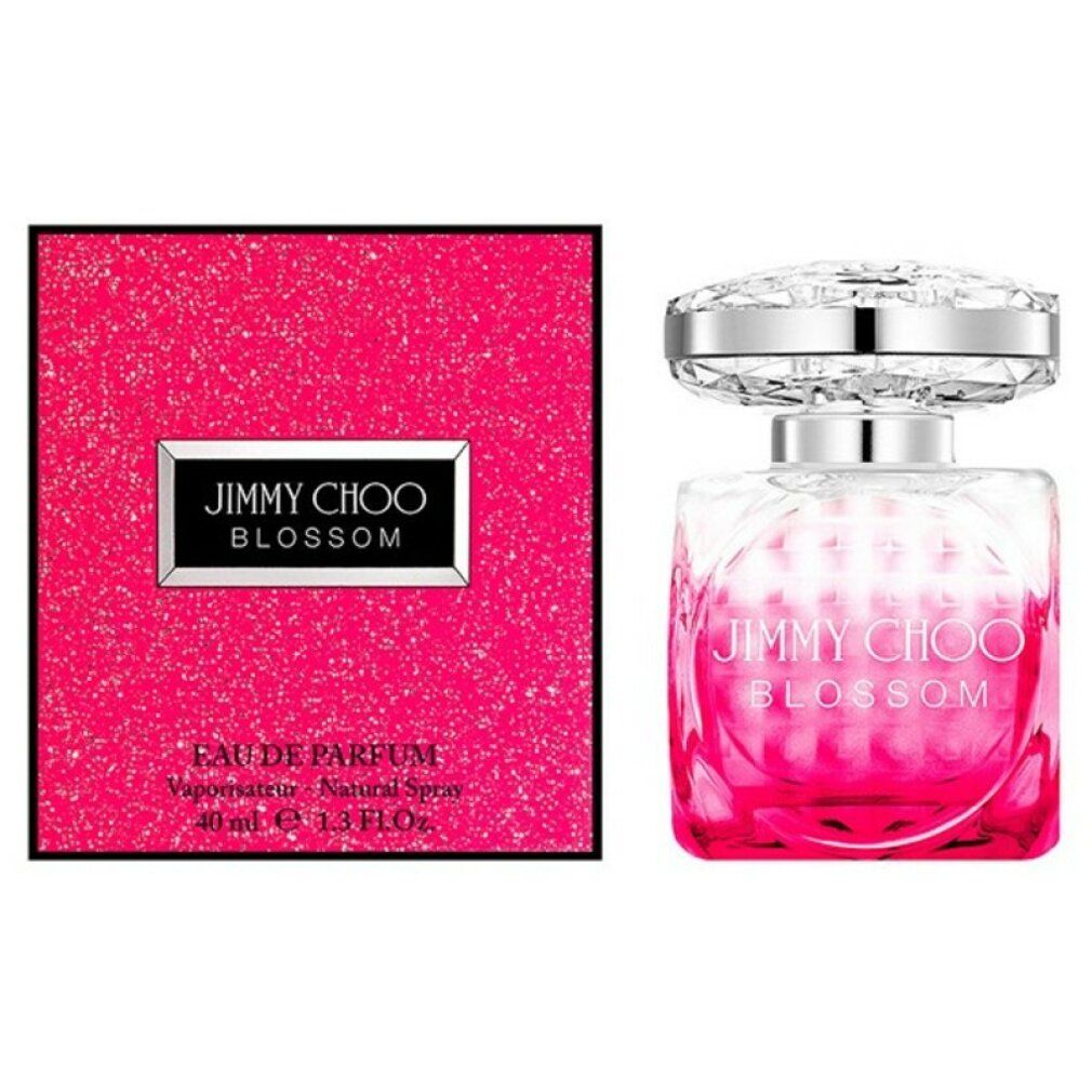 Spray Jimmy Choo Blossom e.d.p. Flacone con tappo argentato e sfumatura rosa. Confezione rosa con logo.