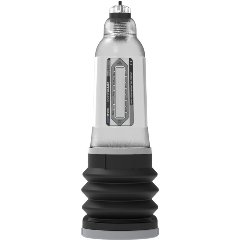 Bathmate Hydromax5, corpo trasparente con soffietto nero e anello argentato.