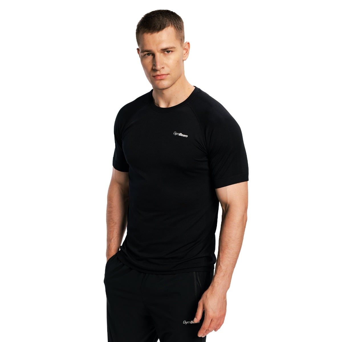 GymBeam T-shirt uomo Pulse X Running in nylon manica corta Black